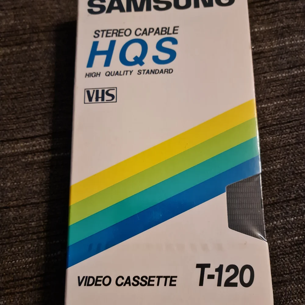 New Factory Sealed Samsung HQS T-120 VHS Tape with Colorful Stripes